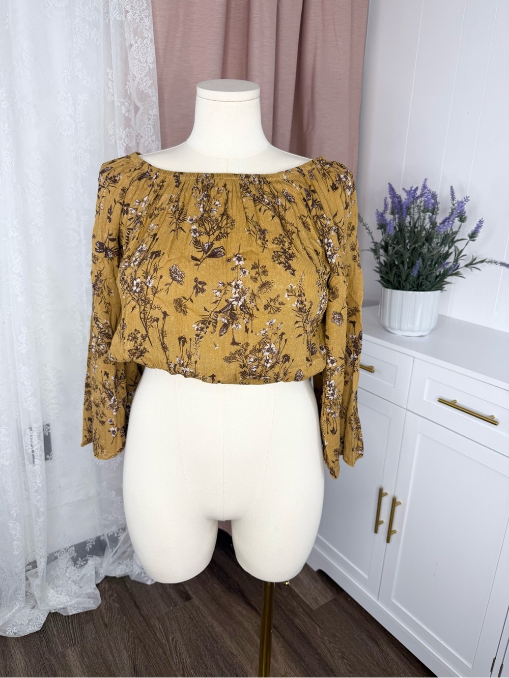 Saints and hearts Floral Off-Shoulder Peasant Top - Mustard BIN#13